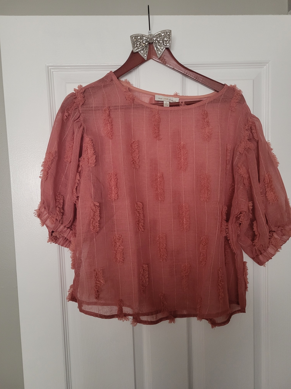 Anthropologie Textured Rust Pink Puff Sleeve Blouse